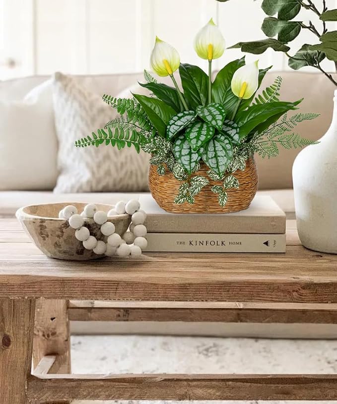 Fake Plants 15" Artificial Potted Plant Assorted Faux Plants in Pot Silk Plants Artificial Plants Indoor for Home Living Room Bedroom Bathroom Office Desk Table Centerpieces Shelf Greenery Decor