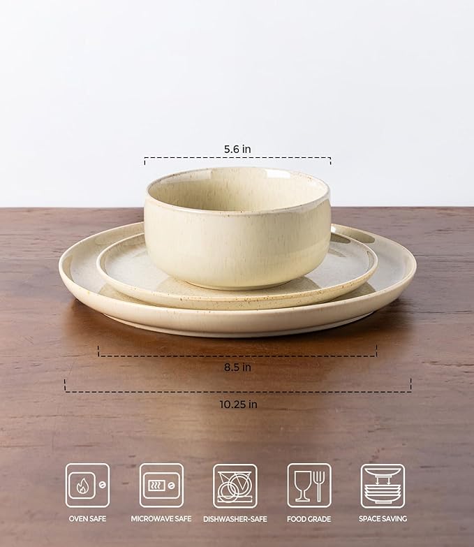TheTerra Ceramic Dinnerware Sets for 4, 12 Pieces Handmade Reactive Glaze Plates and Bowls Set, Scratch Resistant Dish Set, Oven & Microwave & Dishwasher Safe