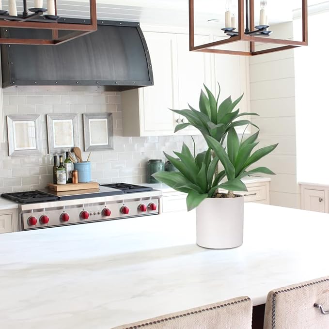 Hollyone Large Artificial Agave Plants Fake Three-Head Agave Succulent Plant Potted 15" Faux Plant in White Pot Succulents Aloe Plant Indoor for Desk Modern Home Decor