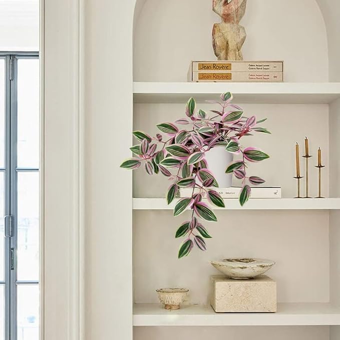 Fake Hanging Plants in Ceramic Pot, 20 Inch Artificial Pink Ivy Leaves Plant Faux Greenery Vine Plants for Home Bedroom Office Table Shef Desk Indoor Outdoor Decor Pink