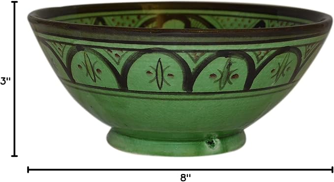 Treasures Of Morocco Ceramic Bowls Moroccan Handmade Serving Exquisite Piece With Vivid Colors 8 inches in Diameter Green