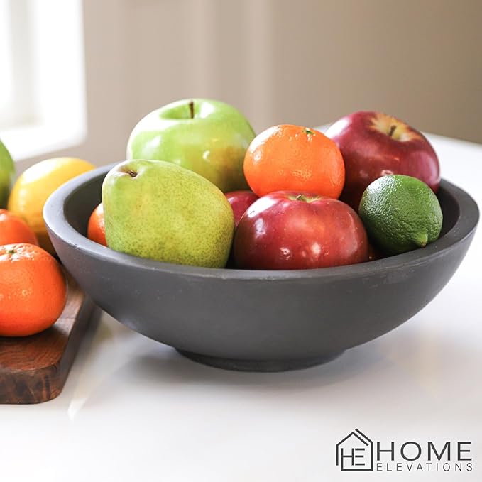Concrete Fruit Bowl for Kitchen Counter – Dark Gray Decorative Pedestal Bowl for Dining Table, Entryway, or Coffee Table – Large Key Dish for Modern Home Decor Centerpiece