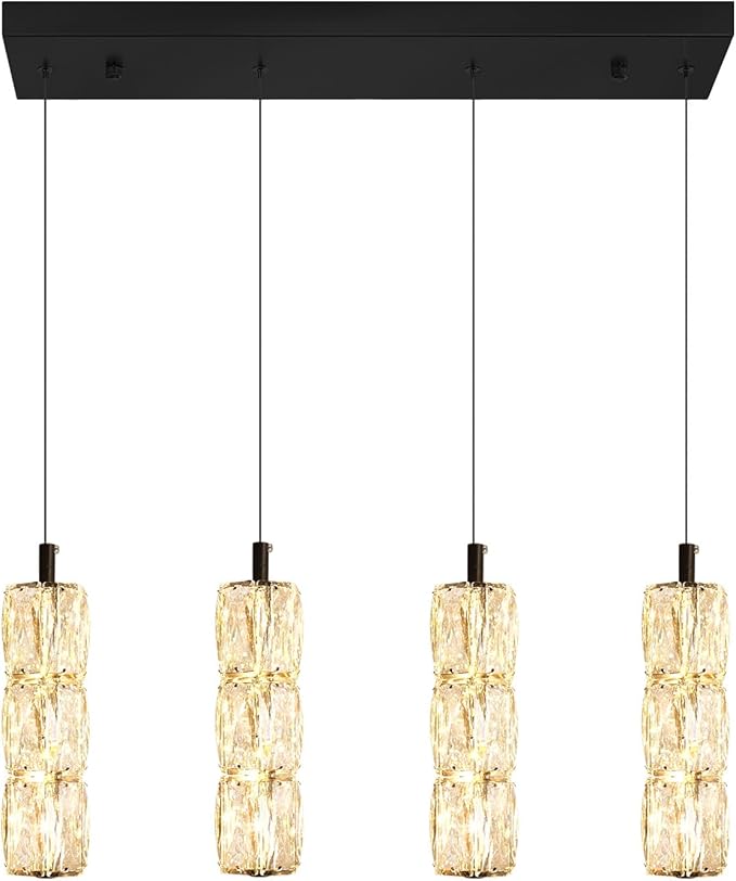 Dining Room Light Fixture 4-Light Black Kitchen Island Lighting Industrial Linear Chandeliers for Dining Room Pendant Light Fixture for Living Room Hallway Bedroom 2700K-6000K