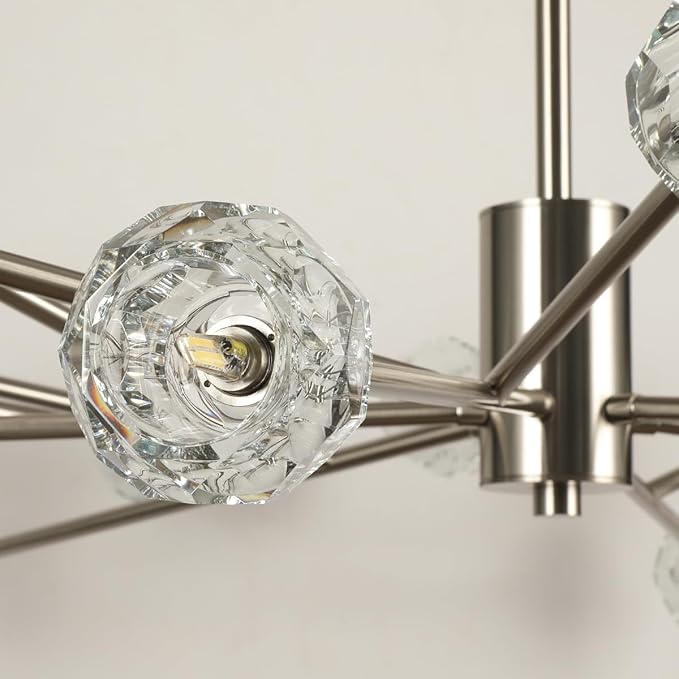 Sputnik Chandeliers 35.4", Modern Crystal Chandelier 18 Lights for Dining Room, Brushed Nickel Sputnik Ceiling Chandelier Light Fixture for Bedroom