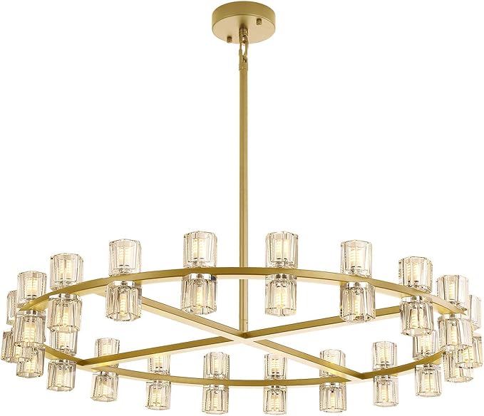 Dia 48inch Gold Chandelier,Large Wagon Wheel Chandelier,48-Lights Large Round Pendant Lighting Fixture for Dining Room,Living Room,Kitchen Island,Foyer