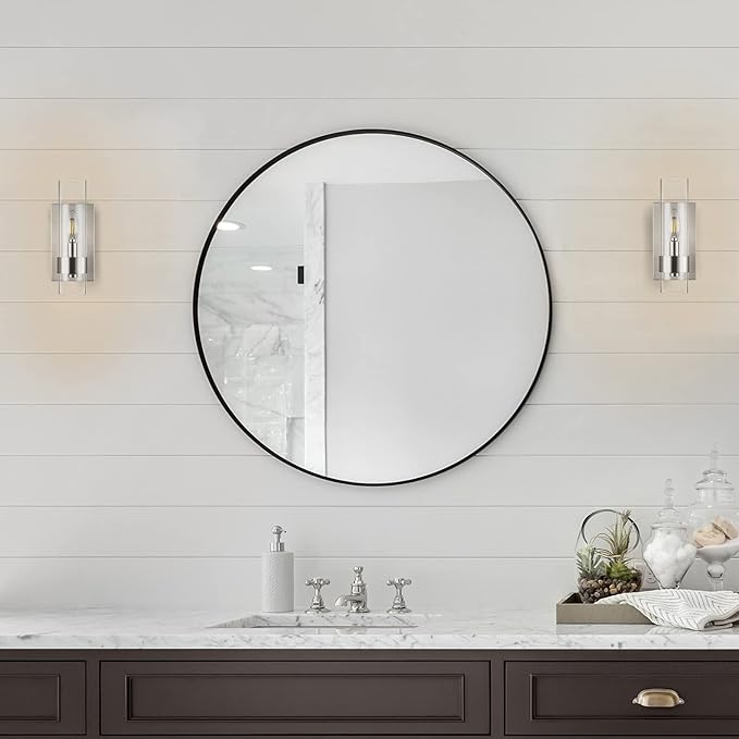 Linea di Liara Teramo Farmhouse Brushed Nickel Wall Sconce Wall Lighting Modern Bathroom Wall Sconces Wall Lights for Hallway and Bedroom Wall Sconce Lighting Fixture - Clear Glass Shade