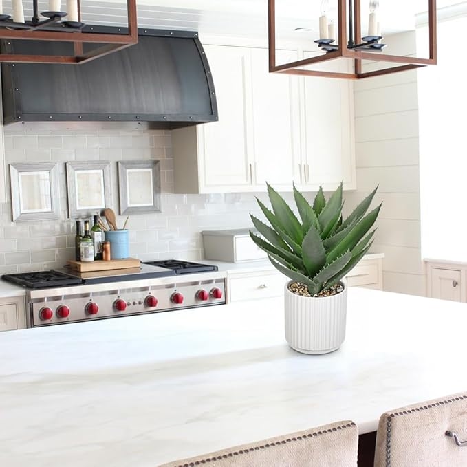 Hollyone Large Artificial Agave Plants 11.8“ Fake Succulents Potted Faux Aloe Vera Plant in White Pot Succulent Agave Plants for Desk Modern Office Living Room Table Shelf Home Indoor Outdoor Decor