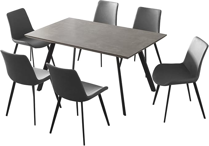ZckyCine 59" Modern 5-Piece Kitchen Table Set Rectangular Wood Dining Table with 6 Upholstered Leather Chairs (Table + 6 Grey Chairs)