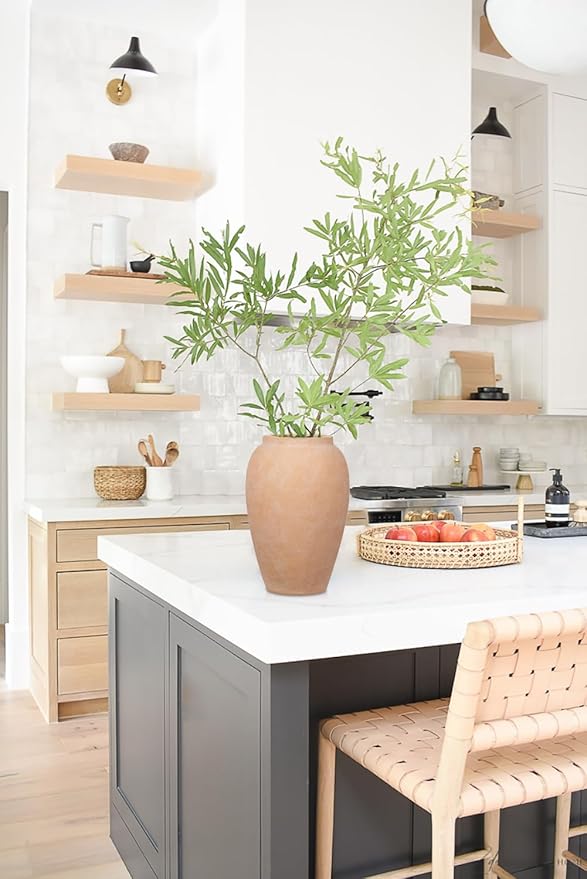 Handcrafted Flower Vase, 10.5" Tall Terracotta Vases, Vintage Rustic Ceramic Vase Décor, Wide Mouth, Matte Finish for Home Office Resto Café Decoration