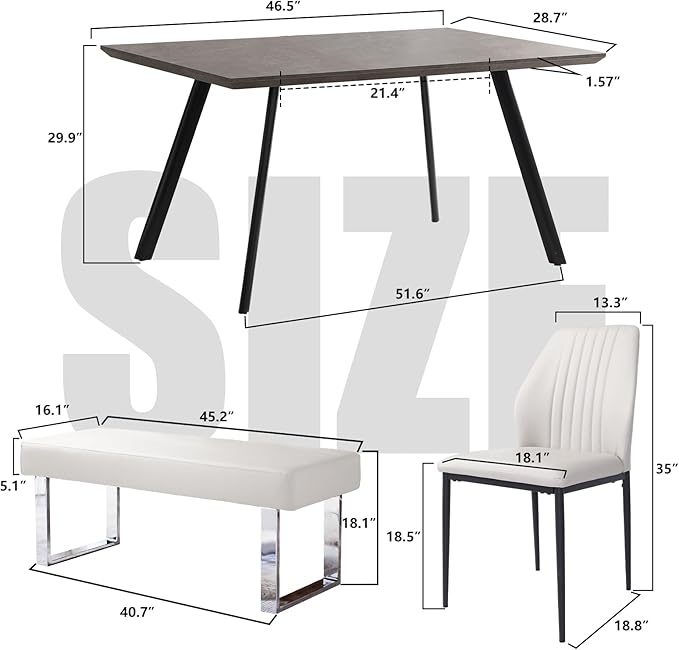 ZckyCine Modern 6-Piece Dining Table Set with Rectangular Wooden Dining Table, 4 Leather Dining Chairs and 1 Leather Stool, Suitable for 4-6 People
