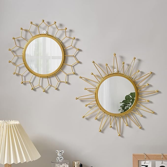 Gold Mirrors for Wall - Metal Sunburst Wall Mirror Room Decor & Home Decor, Boho Mirror Wall Decor Gifts for Women & Moms (Small, Sunshine)