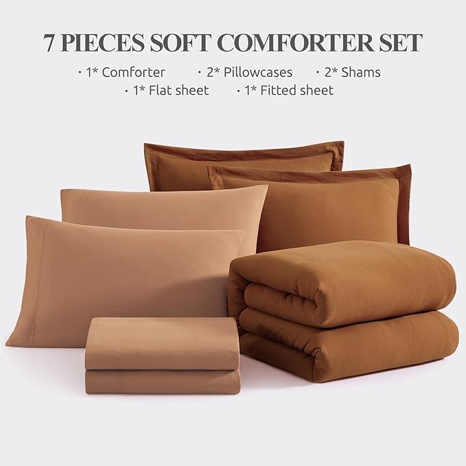 WRENSONGE Full Size Comforter Sets- 7 Pieces Soft Terracotta Bed in a Bag with Fitted Sheet, Flat Sheet, 2 Pillow Shams, 2 Pillowcases, Warm Bedding Sets for All Season