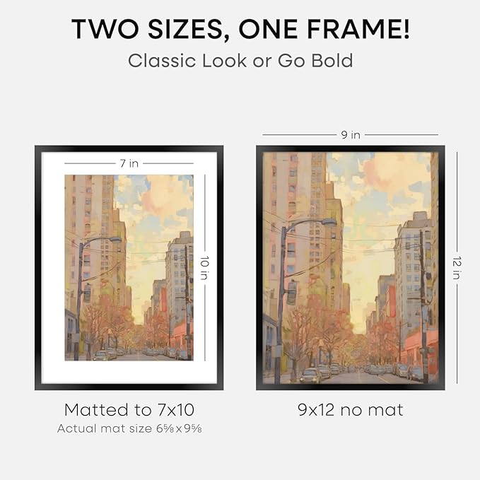 Homeforia 9x12 Picture Frame Black, High End Metal 9 x 12 Poster Frames with Mat 7 by 10 inch Photo, 9by12 Frame Matted to 7x10 in Art, 12x9 Wall or Tabletop Frames, Tempered Glass, Wall Kit, Set of 3