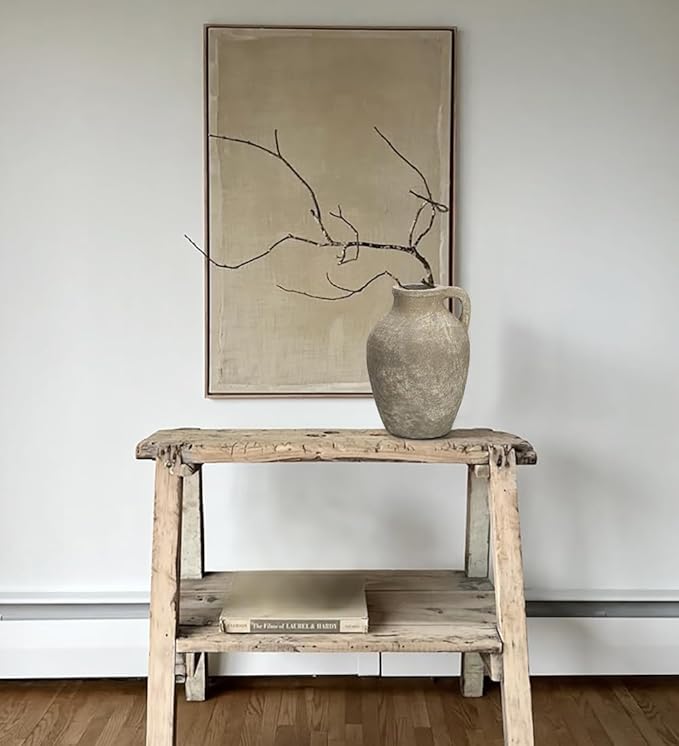 Ceramic Rustic Farmhouse Vase, 9 inch Ceramic Oatmeal Flower Vase for Centerpieces Pampas Grass Pottery Jug with Handle Boho Modern Rustic Farmhouse Decor for Living Room Kitchen Dinner Table Shelves