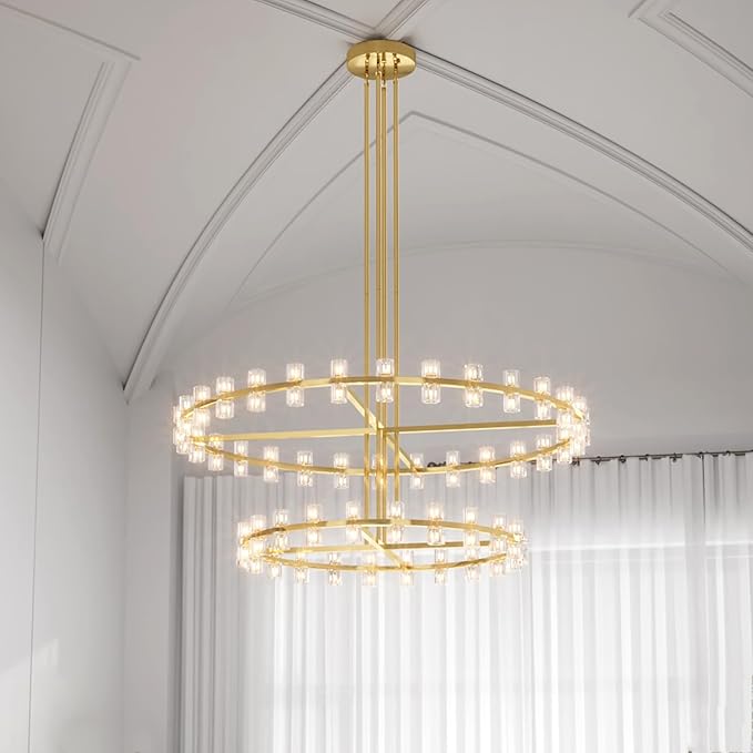 D48''+D60'' Gold Wagon Wheel Chandeliers 108-Lights Gold Round Chandelier Glass Chandeliers for Dining Room,Living Room Vintage Chandelier