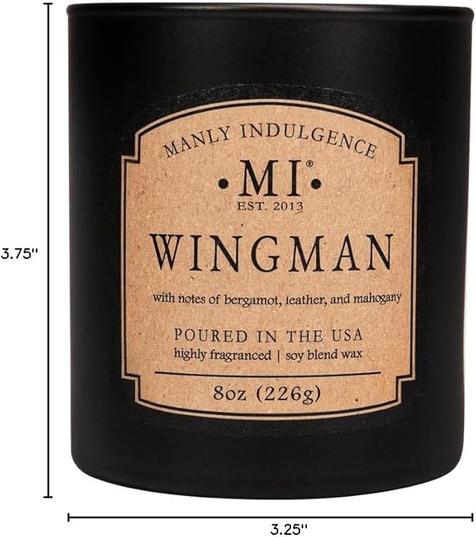Manly Indulgence Wingman Scented Candles for Men, Premium Soy Blend Wax, 45H Burn, Candles for Home Scented, Gift-Ready Packaging - Made in The USA