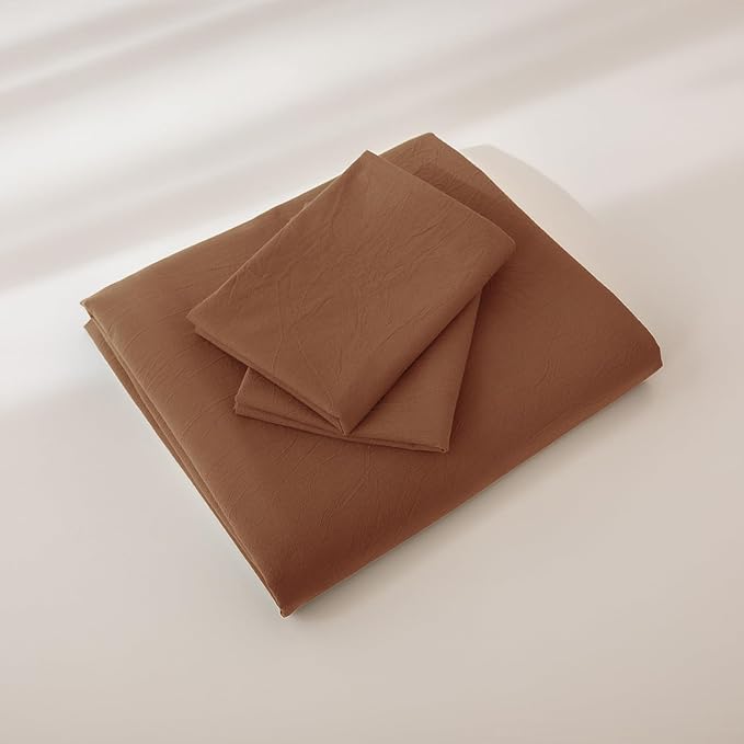 JIYUAN 100% Washed Cotton Duvet Cover Set 3 Pieces Queen, 1 Duvet Cover 90x90 Inches(Comforter Not Included) and 2 Pillowcases,Linen Feel Bedding Set Comfy and Breathable,Burnt Orange