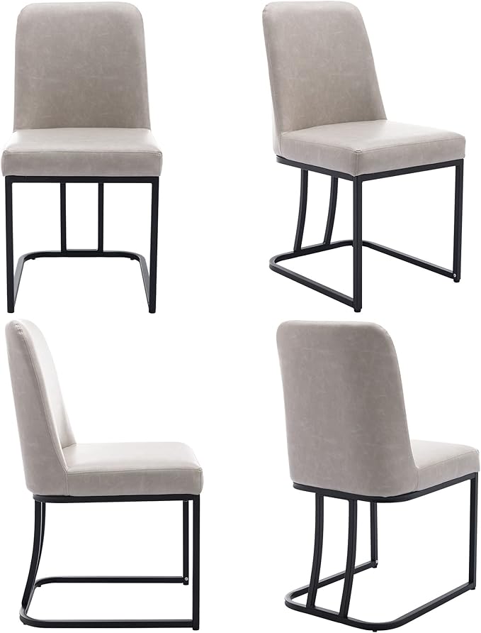 VESCASA Faux Leather Upholstered Dining Chairs with Back, Mid Century Modern Chairs with Black Metal Frame for Dining Room, Restaurant, Kitchen, Set of 2, Pebble Grey