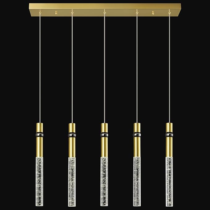 5 Light Pendant Lighting Dining Room Light Fixture Dimmable LED Modern Gold Pendant Light with Bubble Crystal Pendant Lights Kitchen Island