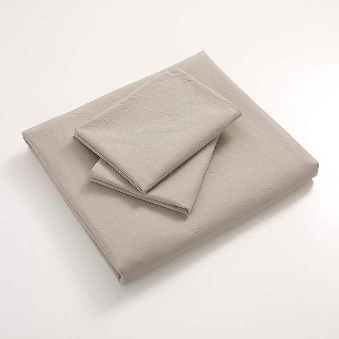 JIYUAN 100% Washed Cotton Duvet Cover Set 3 Pieces Queen, 1 Duvet Cover 90x90 Inches(Comforter Not Included) and 2 Pillowcases,Linen Feel Bedding Set Comfy and Breathable, Heathered Tannish Linen Grey