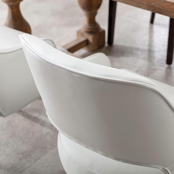 Farmhouse Dining Chairs Set of 6 PU Leather Upholstered Accent Side Chair Wood Kitchen Chairs for Living Room/Dining Room/Bedroom/Restaurant, Upgraded Size, White