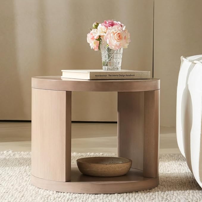 Round Nesting Coffee Table Set of 2,31.5" Large & 18" Small Low Tables with Wood Look Top,Space-Saving Side Tables for Living Room,Bedroom,Office,Minimalist Center Table Set (Gray, L+S)