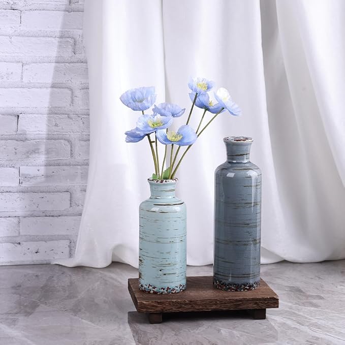 Ceramic Vase Set of 3 – Small Flower Vases, Modern Farmhouse Boho Flower Vases for Home Decor, Rustic Pottery Vases for Centerpieces, Living Room, Shelf, Fireplace, Entryway Decor, Table or Cabinet