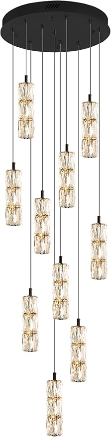 Modern Chandelier 10-Lights Black Chandelier Lighting Fixture High Ceiling Chandelier Suitable for Living Room Staircase Villa, TP3030-10H