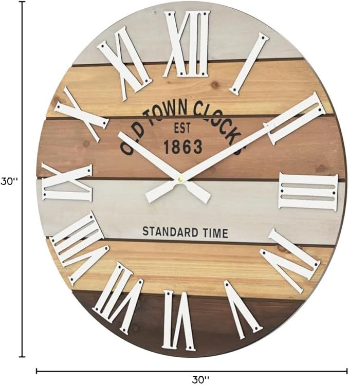 30" Wooden Multi-Color Rustic Farmhouse Wall Clock (Wood, 30 inch)