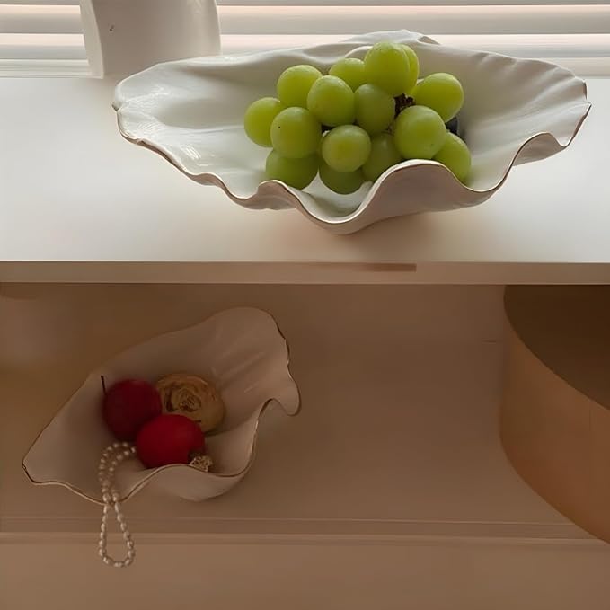 White Large Shell Bowl Decorative – 11" Ceramic Clam Shell Dish for Home Decor, Coastal Large Sea Shell Bowl for Bathroom Vanity, Entryway, or Dresser, Jewelry Holder, Key Tray, Fruit Bowl