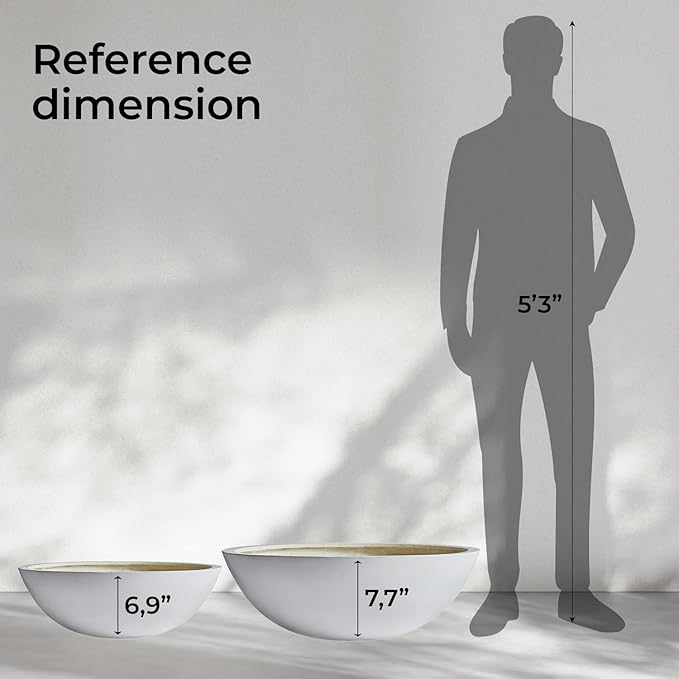6.9" H x 19.7" D Round Bowl Fiberstone Planter for Succulent and Lotus, Drainage Hole, Weather Resistant for Indoor and Outdoor Use, Included 2 Extra Coco Mats (White, 17.9" Pot Opening)