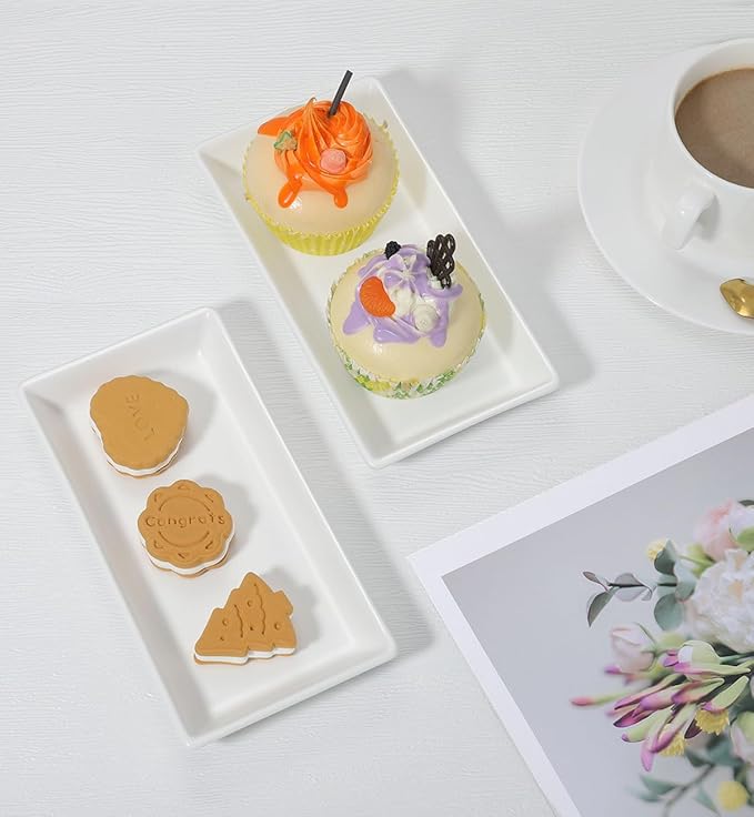 Jewelry Tray, Small Rectangle Ceramic Vanity Tray Jewelry Dish, Trinket Perfume Tray for Cosmetics, Rings, Bathroom Kitchen Soap, White