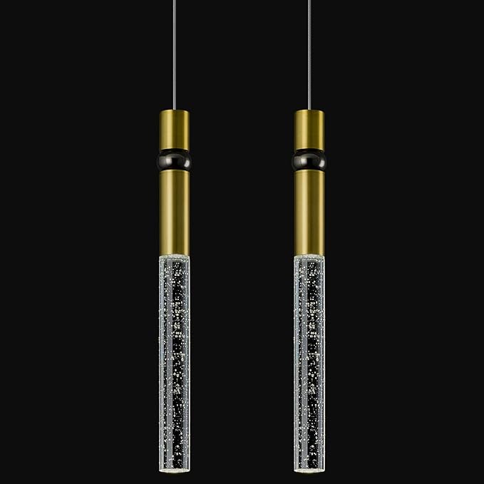 Pendant Lights Kitchen Island Light Fixtures Dimmable LED Modern Pendant Light with Bubble Crystal Pendant Lighting for Kitchen Bedroom Hallway Entryway (Gold 2-Pack)