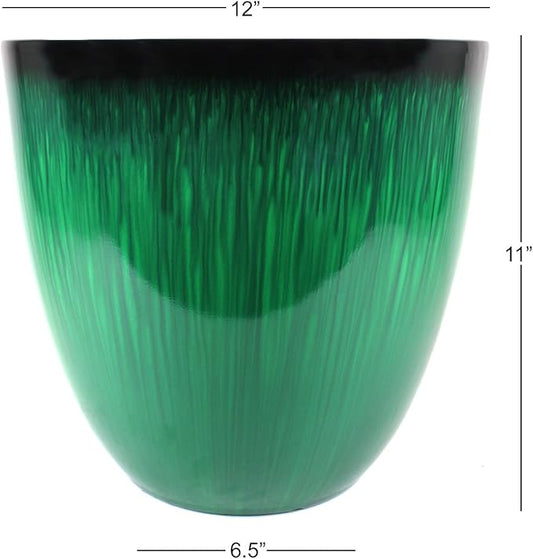 (EPR12-205 Large Egg Shaped Planter - Modern Indoor & Outdoor Decorative Flower Pot/Box (12 Inch, Green Flower)