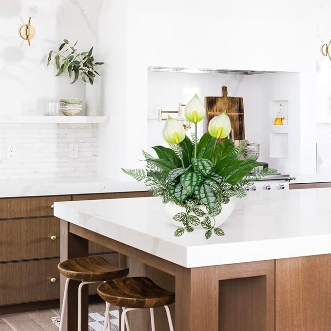 Fake Plants 14.2" Artificial Potted Plant Assorted Faux Plants in Pot Silk Plants Artificial Plants Indoor for Home Living Room Bedroom Bathroom Office Desk Table Centerpieces Shelf Greenery Decor