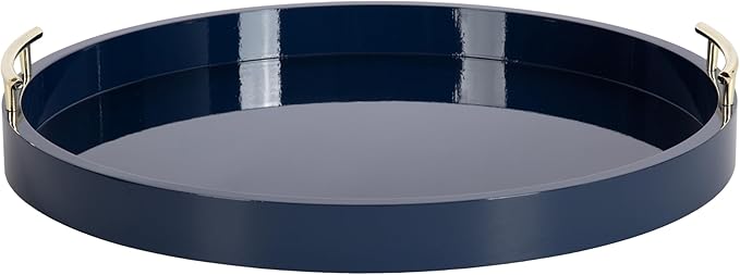 Kate And Laurel Lipton Modern Round Ottoman Tray, 22 Inch Diameter, Navy and Gold, Decorative Circle Coffee Table Tray for Living Room Decor or Large Serving Tray