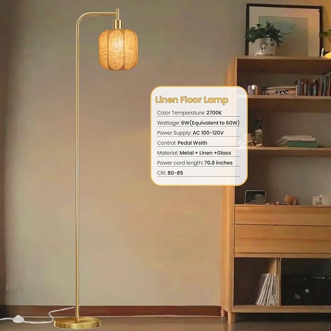 Floor Lights for Living Room,Modern Standing Lamp with Glass Lampshade Pedal Switch, Tall Lamp for Bedroom Study Room(Bulb Included) (Copper)