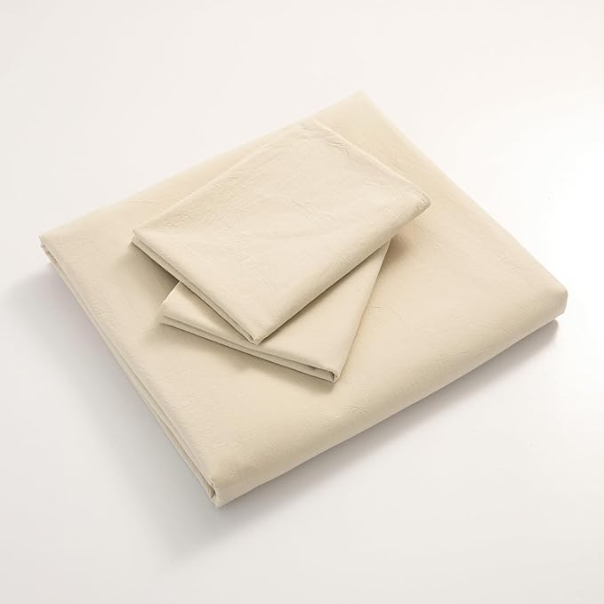 JIYUAN 100% Washed Cotton Duvet Cover Set 3 Pieces Oversized King, 1 Duvet Cover 120x98 Inches(Comforter Not Included) and 2 Pillowcases,Linen Feel Bedding Set Comfy and Breathable,Heathered Beige