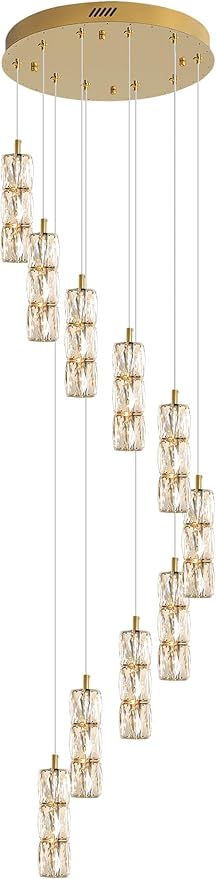 Large Chandeliers for Living Room Modern Crystal Gold Chandeliers Spiral Staircase Pendant Light High Ceiling Lamp Fixture for Foyer Entrance Dimmable 2700-6000K