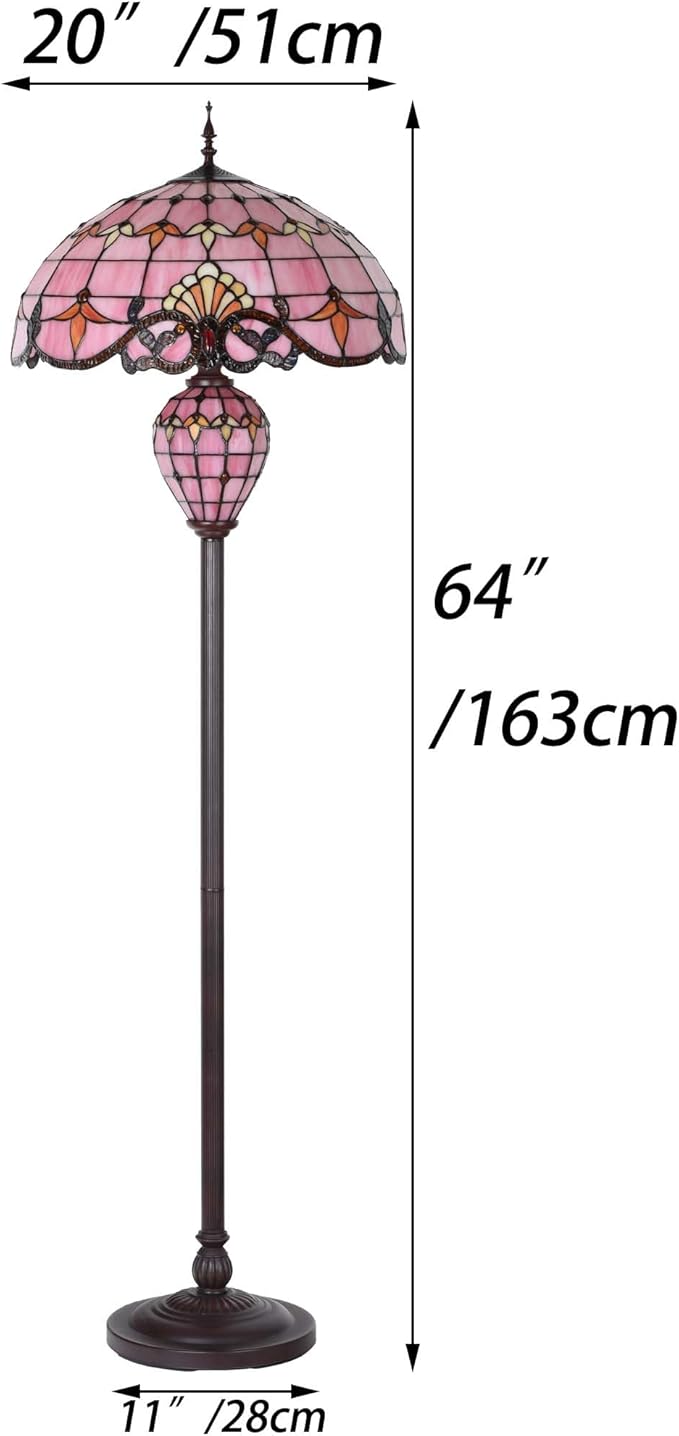 Bieye L10897 Baroque Tiffany Style Stained Glass Double Lit Floor Lamp for Home Decor (Pink, 20-inch Wide)