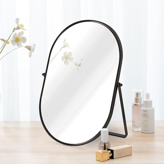 Makeup Mirror Portable Vanity Tabletop Mirrors with Metal Frame Desk Table Mirror with 90°Adjust Rotate Good for Bedroom Bathroom Dressing Room