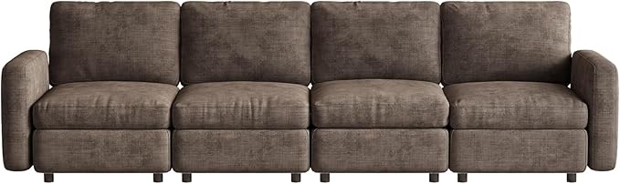 4-Seat Modular Sofa Couch with Ergonomic Cushions, Convertible Sleeper Sectional for Living Room Bedroom Apartment, Brown Cloud Futon Lounge Furniture Set for Small Spaces