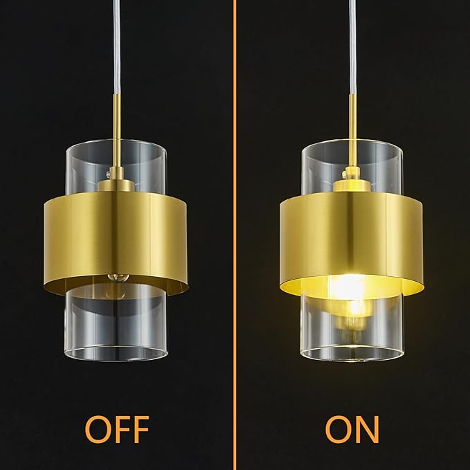 Modern Gold Pendant Lighting Indoor Kitchen Island Pendant Light Glass Shade Ceiling Light Fixtures for Bedroom Dining Room Living Room(1Pack)