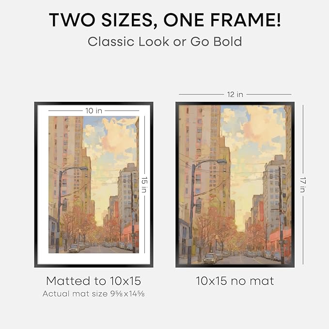 Homeforia 12x17 Picture Frame Black, High End Metal 12x17 Poster Frames with Mat 10x15 for Photo, 12 x 17 Black Frame Matted to 10 x 15 inch Print, 17x12 Thin Frame, Tempered Glass, Wall Kit, Set of 3