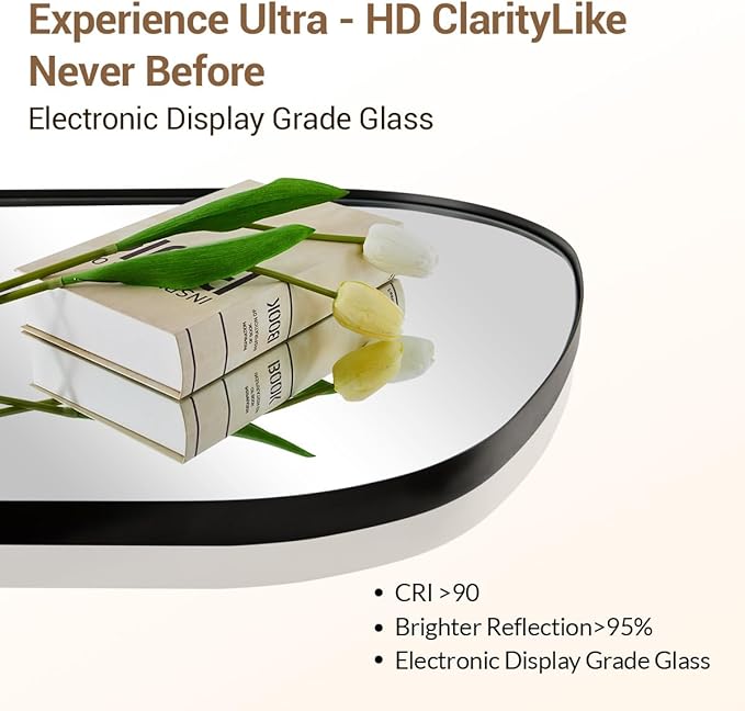 ANDY STAR 24"x36" Black Bathroom Mirror, Irregular Wall Mirror in Stainless Steel Metal Frame, Modern Matte Black Finish with Curved Edge Design, Wall-Mount Vertically or Horizontally