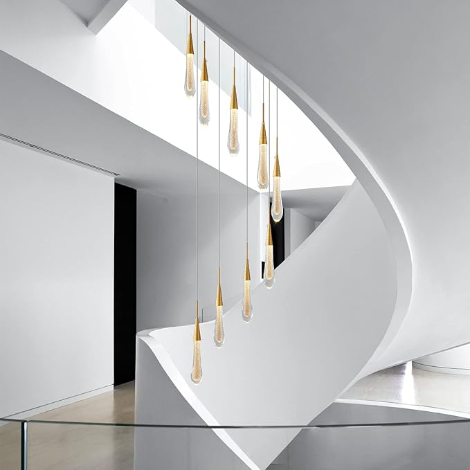 LMQNINE 9 Light Modern Crystal Chandelier Dimmable LED Gold Ceiling Light Crystal Bubble Pendant Lights Living Room Lobby 45W Staircase Chandeliers
