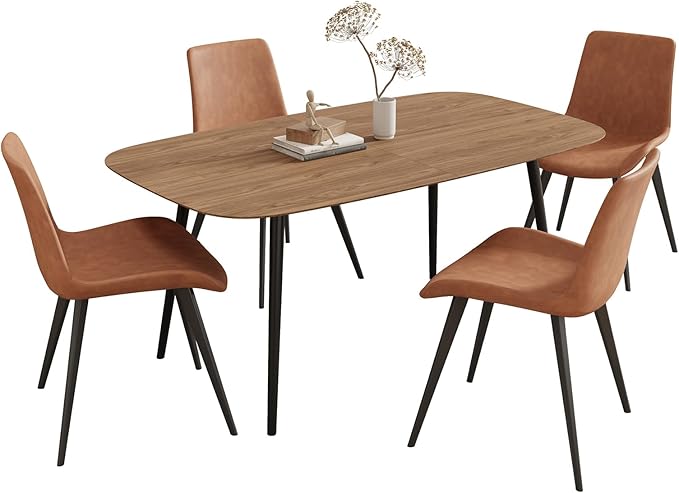 55.1''Dining Table Set for 4,Modern Wood Dining Table,Leather Dining Chairs 4,Table and Chairs Set of 4,Ideal for Kitchen Dining Room