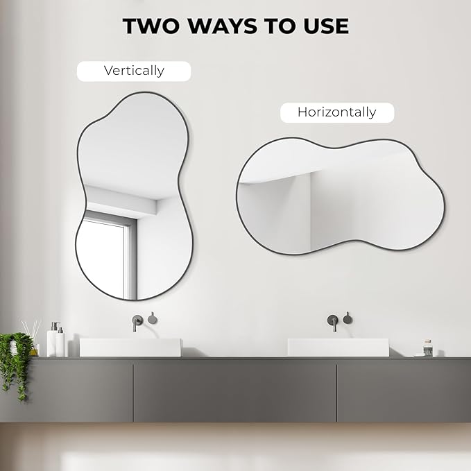 WallBeyond Irregular Wall Mirror – Asymmetrical Mirror with Aluminum Alloy Frame, Decorative Wall Mirror for Living Room, Bedroom, Bathroom, and Entryway 46" H x 26" W (Black)