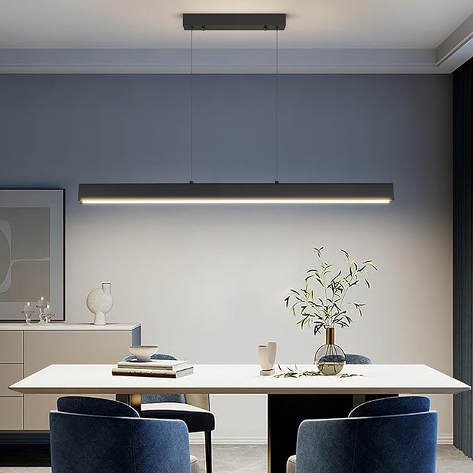 Linear Pendant Light Fixtures, 20W LED Island Lights with Remote, 31" Modern Pendant Light for Kitchen Island Dining Room Billiard Room Office Bar, 3000k-6000k Dimmable, Black