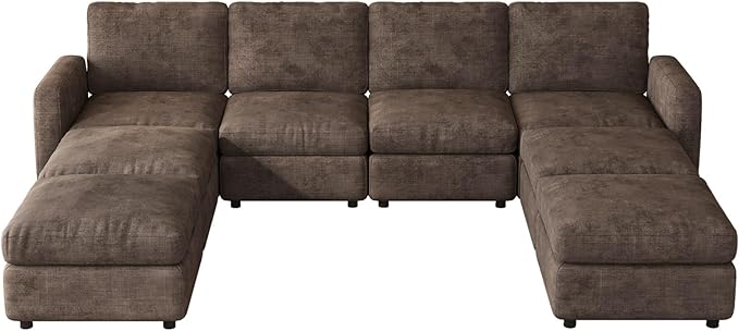 8-Seat Modular Sectional Sofa Couch with 4 Storage Ottomans, Convertible Sleeper Sofas Set for Living Room Bedroom Apartment, Recliner Velvet Comfy Furniture Couch, Brown